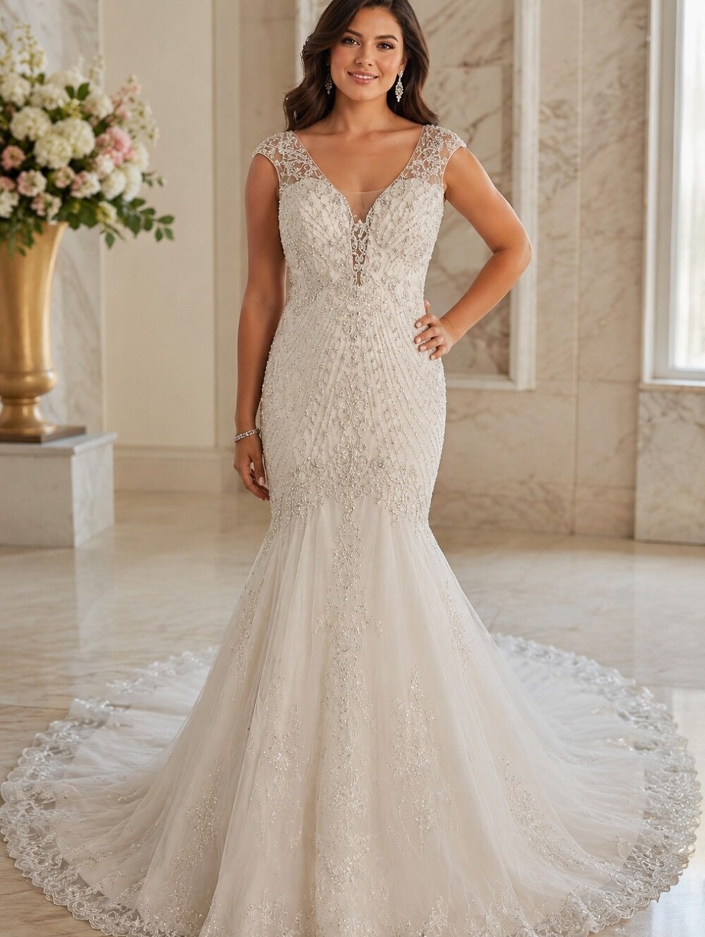 Leilani Style 2407 Nwt Beaded Ivory Bridal Gown with Plunging Illusion Neckline